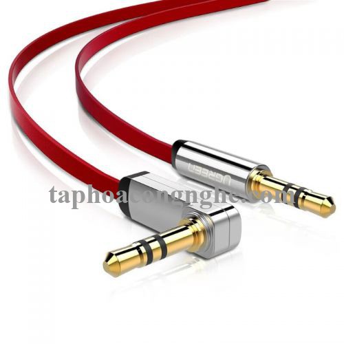 Ugreen 10797 0.5M Đỏ Cáp âm thanh 2 đầu 3.5mm dương chữ L dây dẹt AV119 30010797